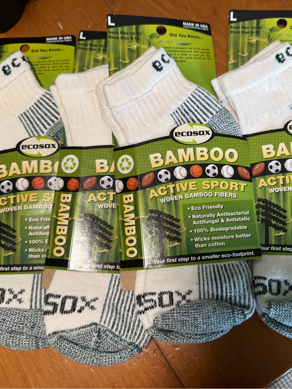 Ecosox Bamboo Active Sport Men's White/Grey Crew Socks - 4 Pack
